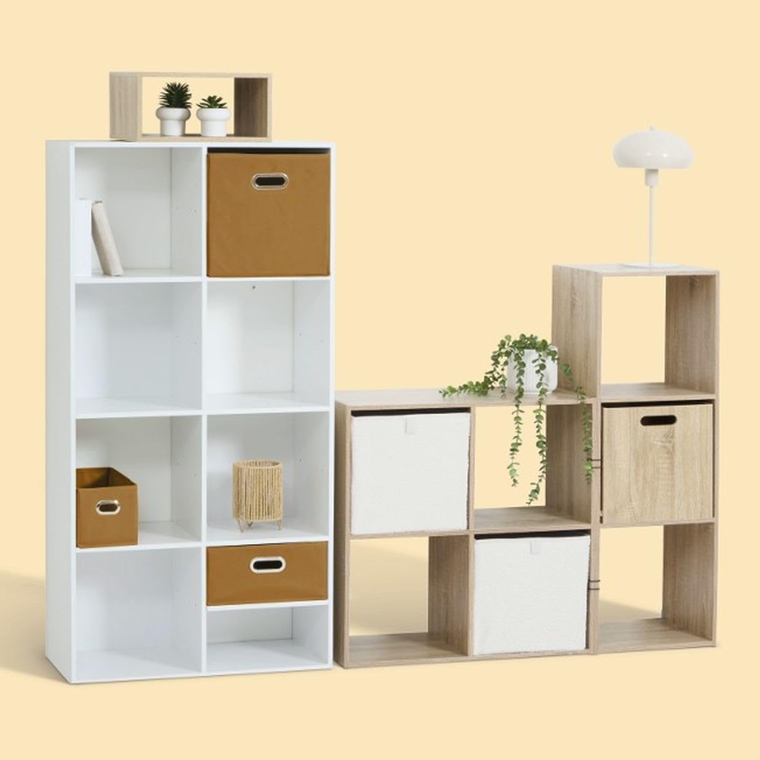 Toilinux.com Lot de 6 Cubes de Rangement 31 x 31 x 31 cm Mix n' Modul – Boîtes Effet Chêne Naturel en Bois MDF – Compatibles Meubles et Étagères à Cases – Design Scandinave