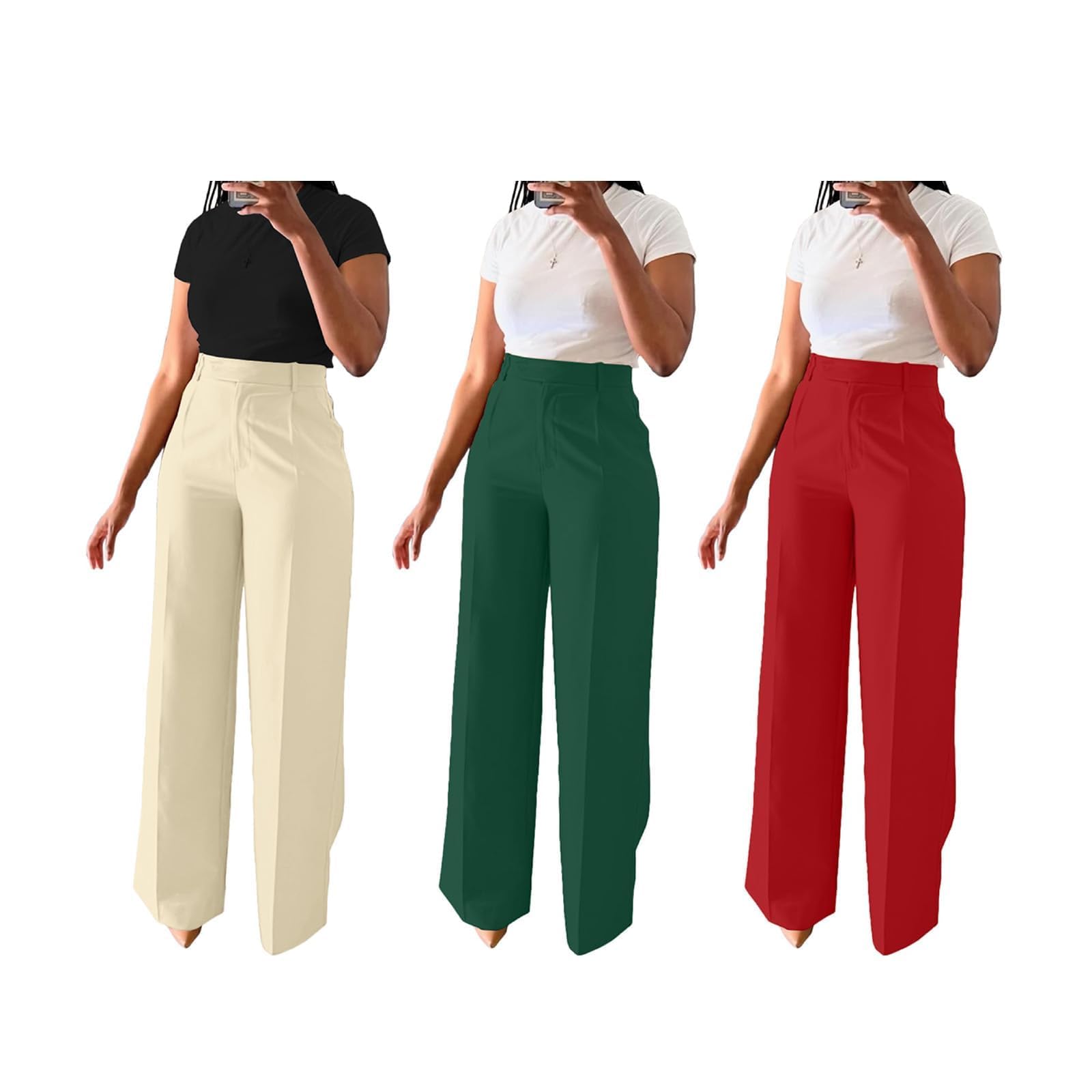 Unybwonn Women Wide Leg Dress Pants High Waisted Straight Leg Business Slacks Work Pants Casual Button Down Trousers