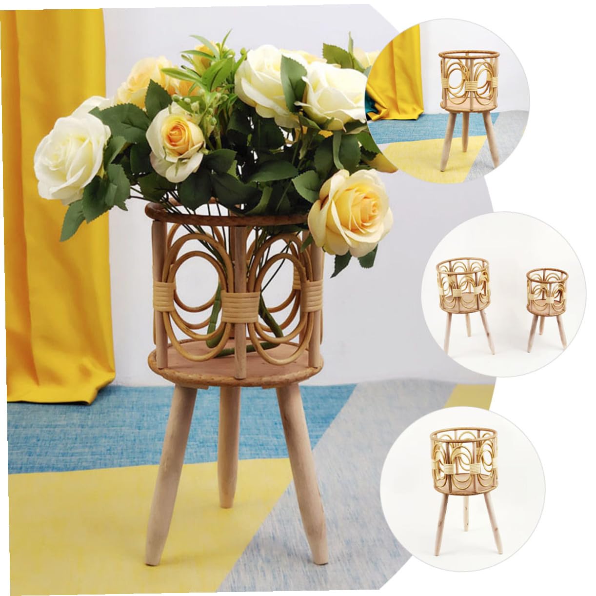 Estante de Madera para Macetas Estructura Resistente y Patas de Apoyo, Soporte para Plantas en Maceta Adecuado para Patio U Oficina, Pack de 2 Piezas