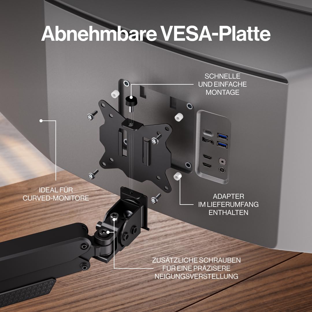 ENDORFY Atlas GS Pro Single, Profesjonalne Gazowe Ramię do Monitora 13-49", Udźwig do 16 kg, Wzmocniony Uchwyt Biurkowy VESA 75/100, Funkcja Pivot 180°, System Zarządzania Kablami