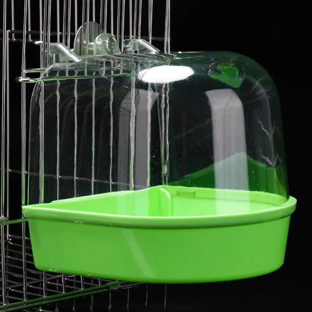 Plastic Parrot Bathtub Box Bird Cleaning Tool Cage Accessories with Transparent Hanging and Screw Fitting Water or Sand Bathtub for Parrot, Canaries, Lovebirds and Other Small Bird (Green)-image-26