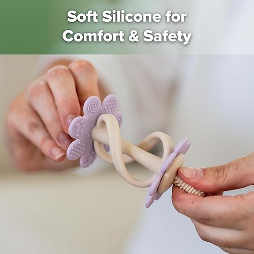 Miniatura 7 de haakaa Mordedor de silicona de doble flor, extremo en forma de pezón para masaje de encías, cabezal de cepillo de dientes de bebé de 360 para