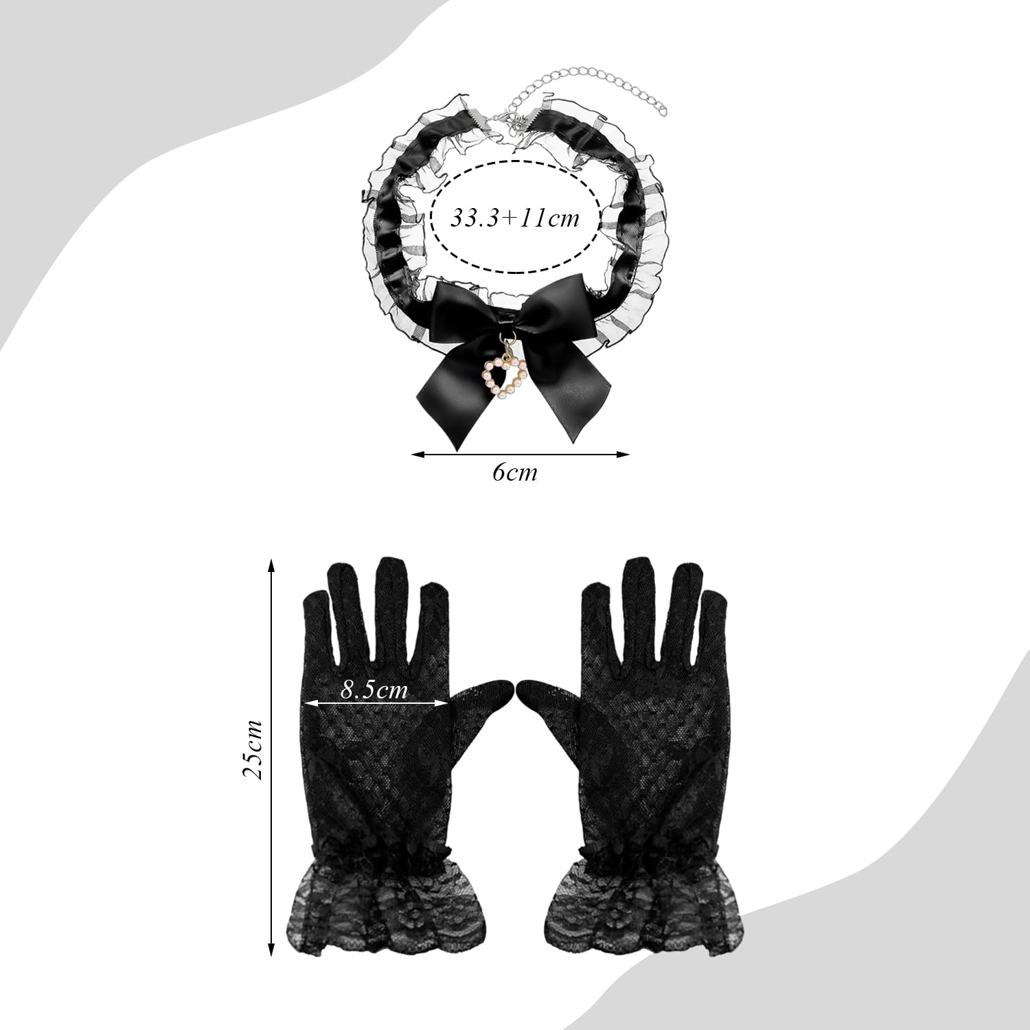 1 Pair Of Lace Bow Gloves And 1 Collar, Retro Ele Style, Dinner Party Accessories, Suitable For Women'S Dress Matching, Prom Dress Up - Image 2
