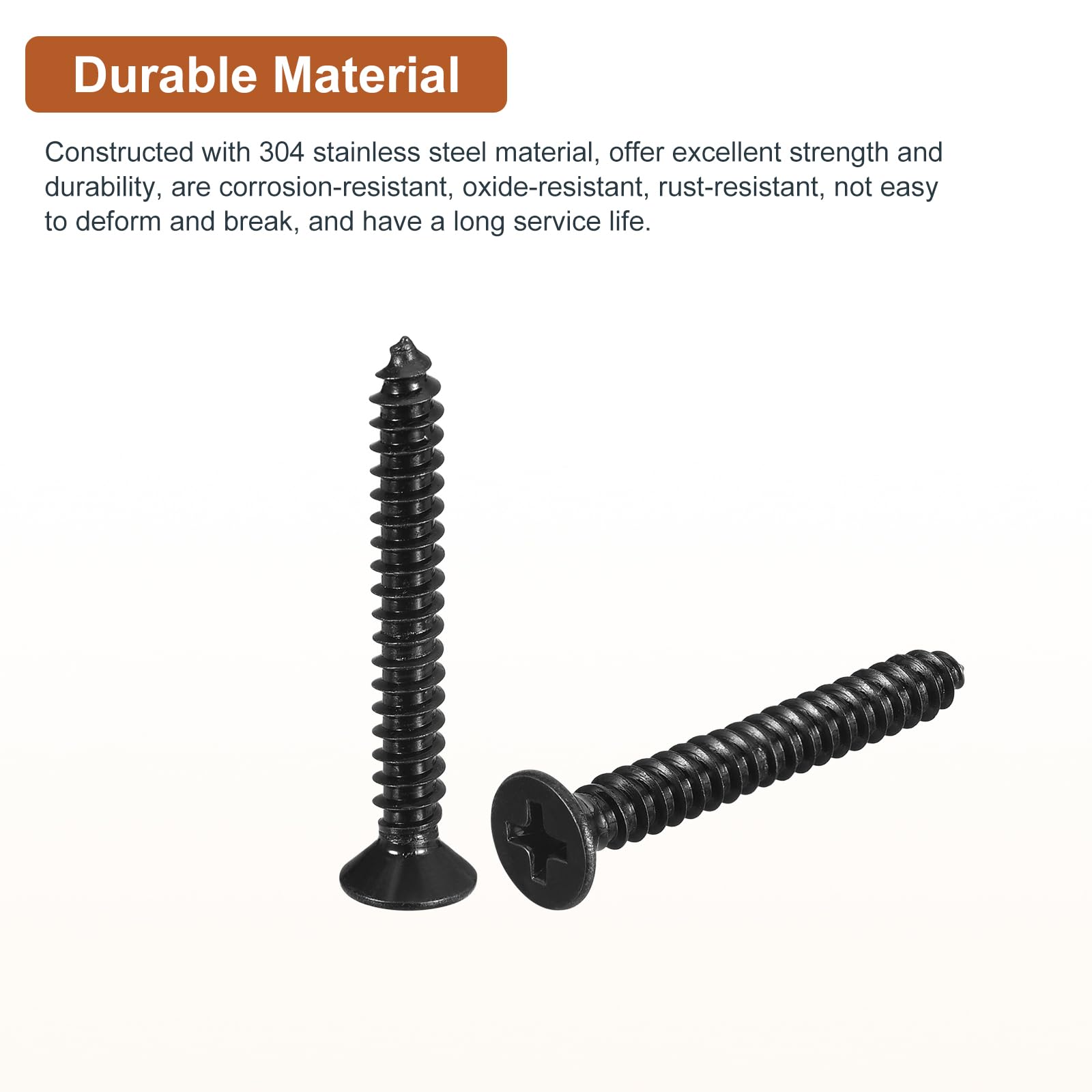 DTGN 50Pcs #10x1-1/2" Flat Head Wood Screws, 304 Stainless Steel Phillips Self Tapping Screws - Good for Woodworking Furniture - Black - Image 3