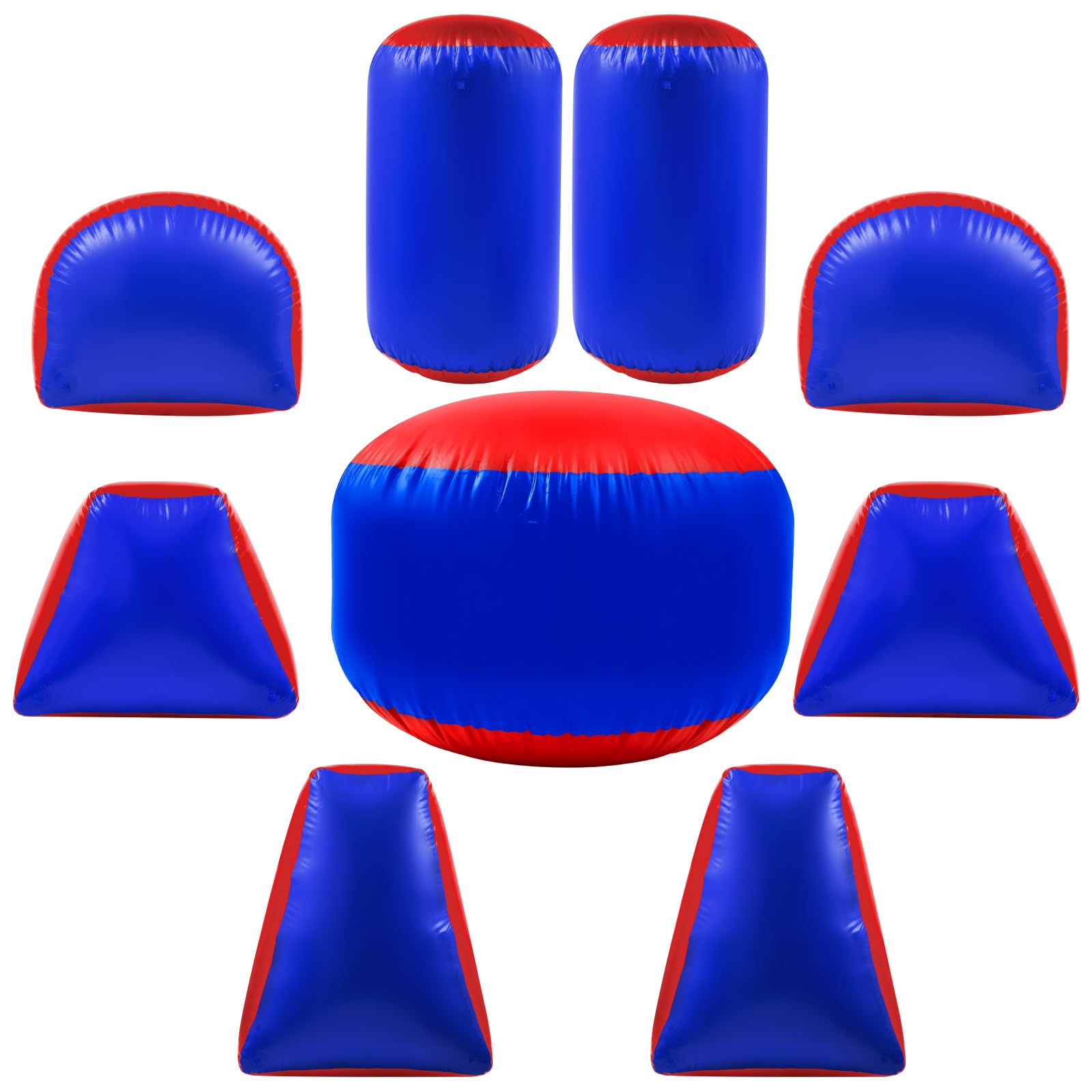 Photo 1 of Soulchen 9 Pieces Inflatable Paintball Obstacles Air Bunker Set for Archery Tag Shooting Airsoft Archery Laser Tag Soft Foam Rifle, Water Gun (Blue)
