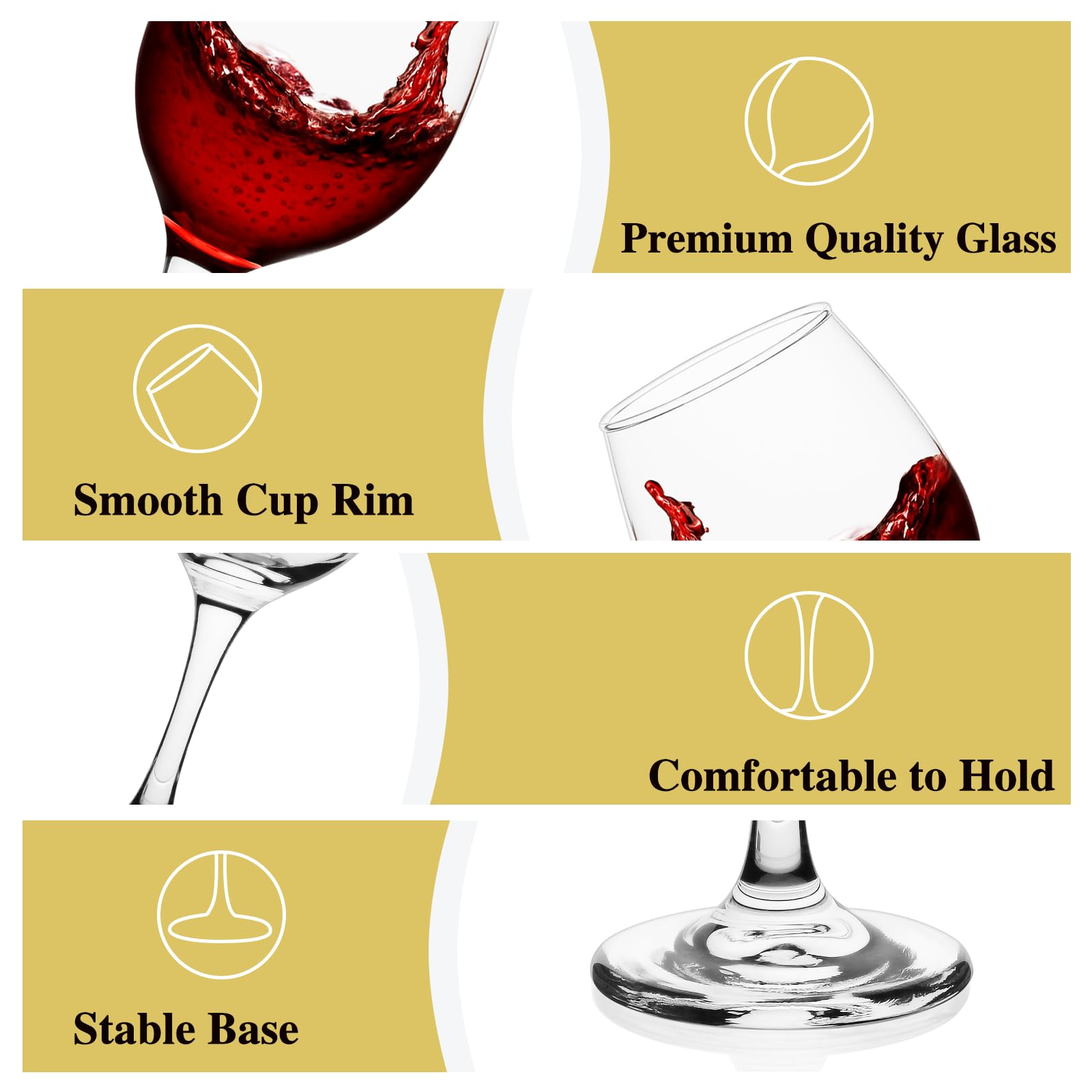 Ufrount Italian Style Classic White or Red Wine Glasses 230 ml Premium Crystal Clear Diamond Cut Glass | Perfect for Cocktail, Brandy, Mocktail, Champagne Set of 6 (Red Wine Glasses 12) 2