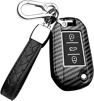 ABS Folding Key Fob Cover for Peugeot 208 107 206 306 307 308 2008 3008 4008 5008 RCZ Citroen C1 C2 C3 C4 C5 Cactus C8 Accessories with Keychain for Peugeot Key Case Holder-Black