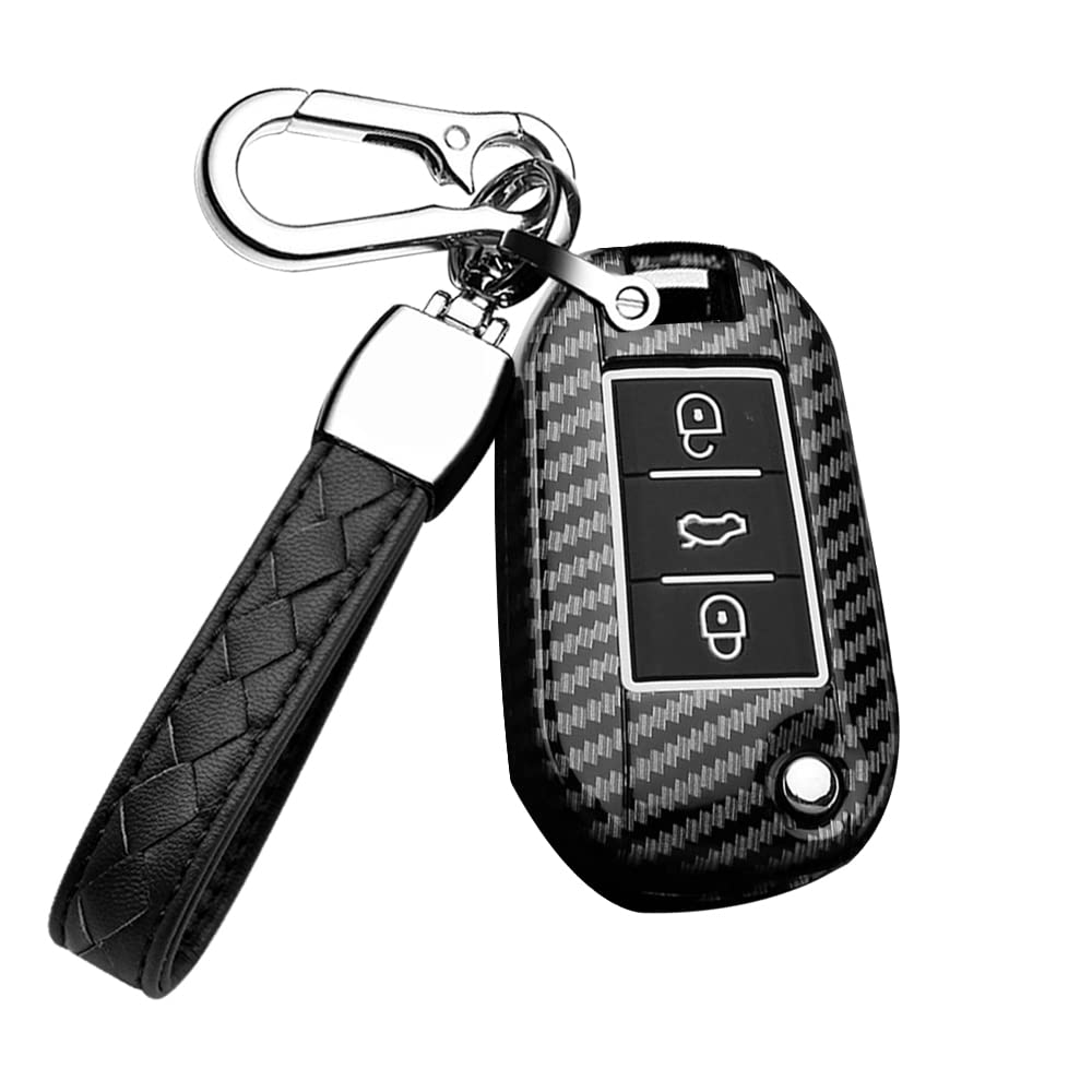 HIBEYO ABS Folding Key Fob Cover for Peugeot 208 107 206 306 307 308 2008 3008 4008 5008 RCZ Citroen C1 C2 C3 C4 C5 Cactus C8 Accessories with Keychain for Peugeot Key Case Holder-Black