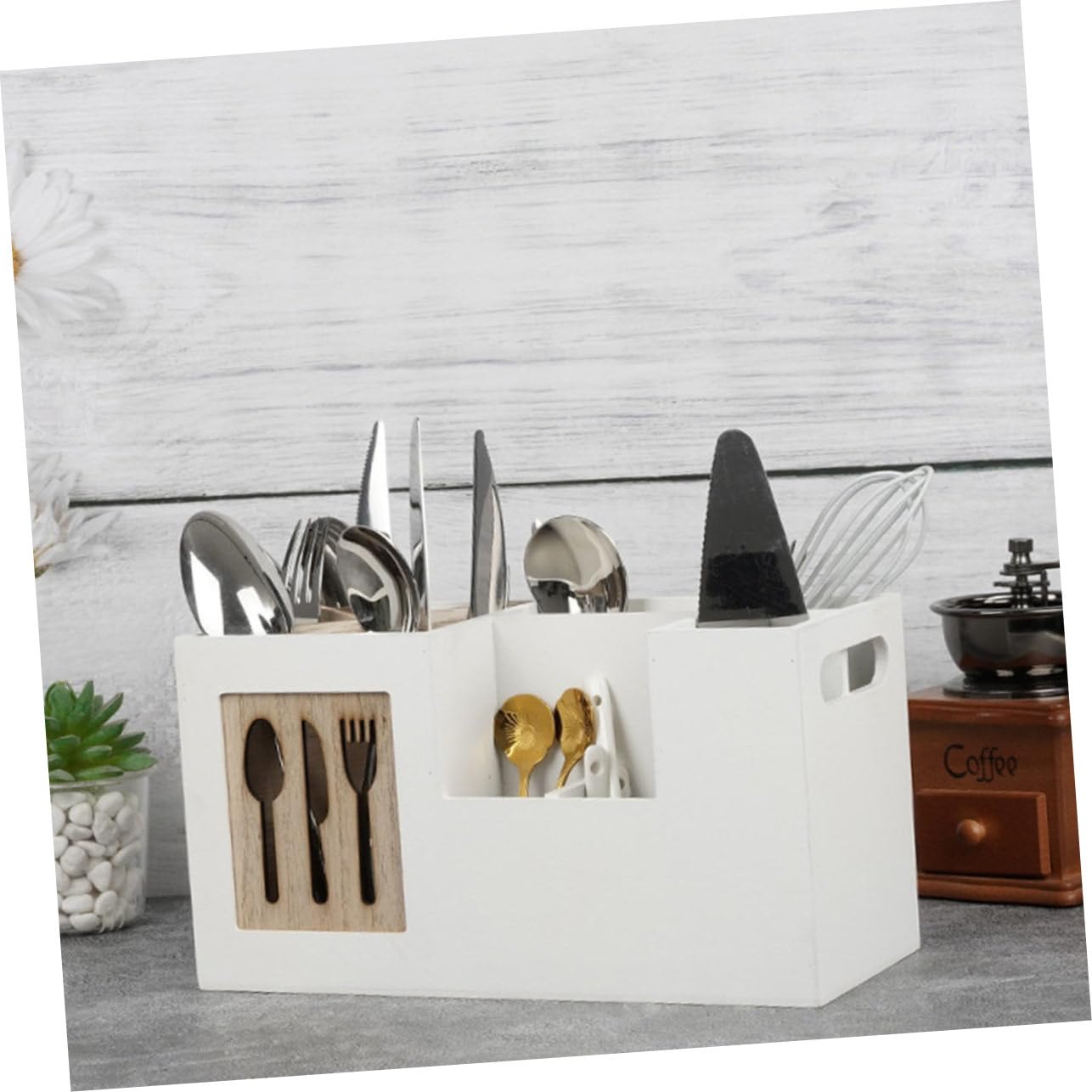 Alipis Boîte de Rangement en Bois Organisateur Pratique et Élégant sans Couvercle Facile à Nettoyer pour Ustensiles Cuisine Cuisine à Domicile