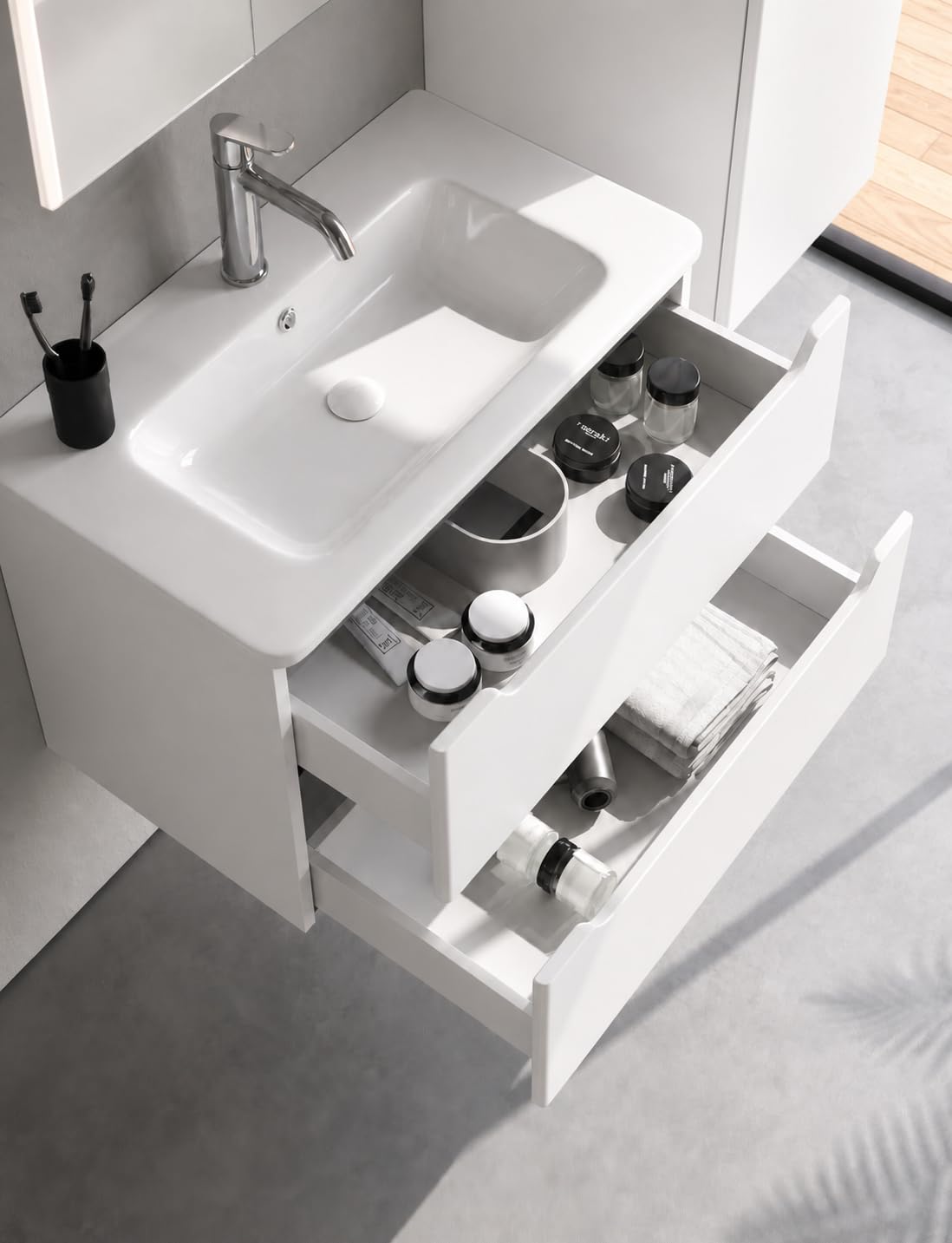 Perla Badezimmerschrank Set - Weiß MDF/Matt Weiß 80 cm Waschtischunterschrank