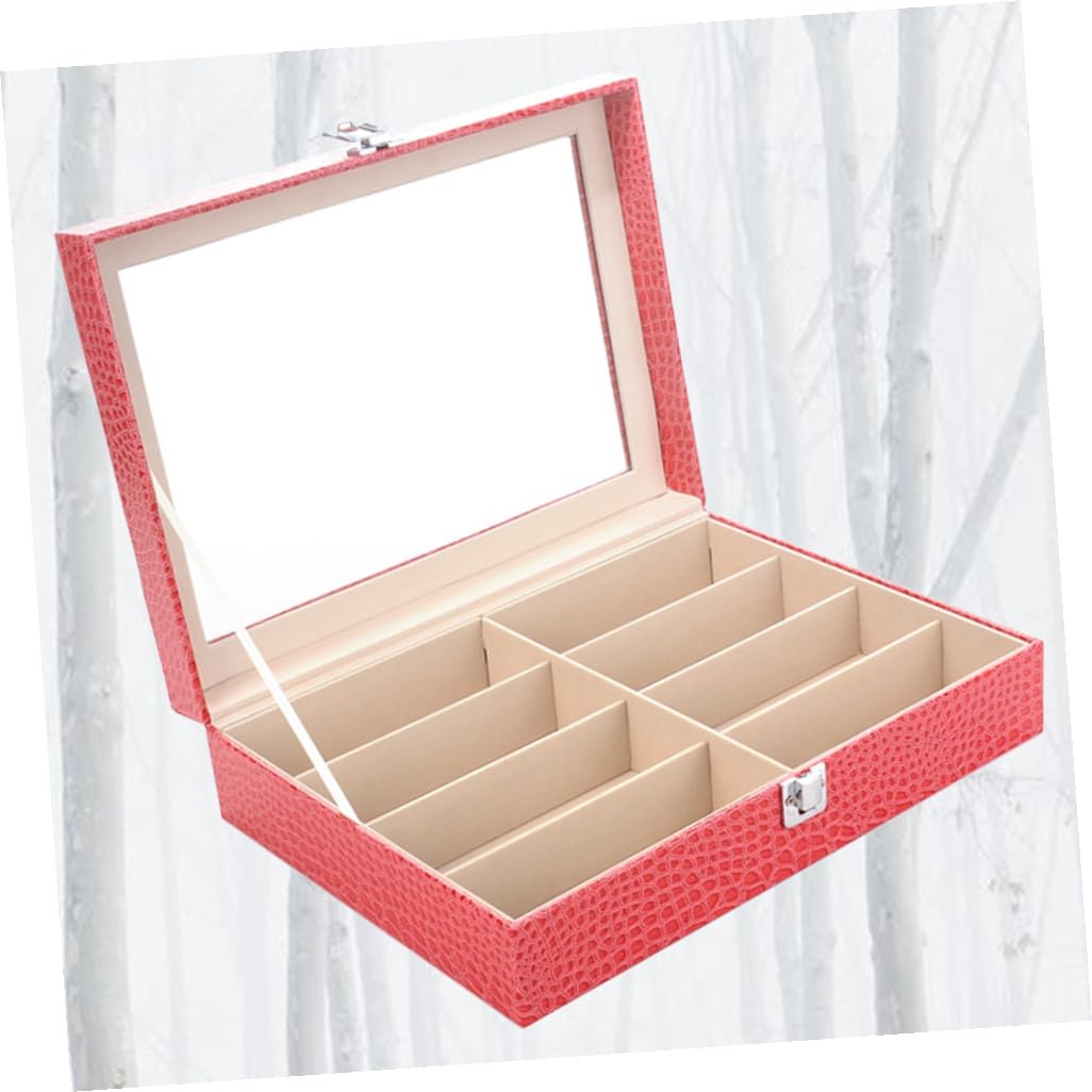 Brillen Aufbewahrungsbox Pu Leder Mit 8 Fächern Maserungsmuster Transparentem Glas Organizer Für Sonnenbrillen Und Brillensammler Platzsparend Für Zuhause Und Büro