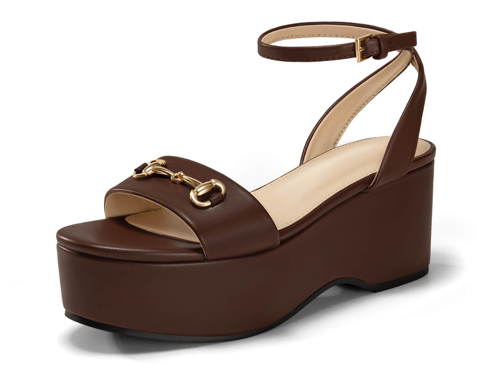 Womens Platform Sandals Chunky Wedges Heels Open Toe Ankle Strap Summer Dress Shoes with Metal Buckle