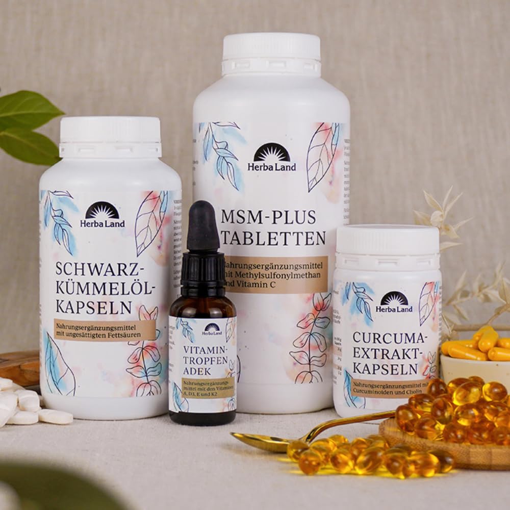 Herbaland® MSM Kapseln hochdosiert | 2000 mg MSM Pulver & 60 mg Vitamin C pro Tag | 500 vegane Schwefel Kapseln für 8 Monate | Methylsulfonylmethan | Laborgeprüfte Qualität | Made in Germany