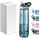 25oz Green Tritan Sports Water Bottle with Clip Handle, Locking Lid, Straw - Travel Plastic Bottle