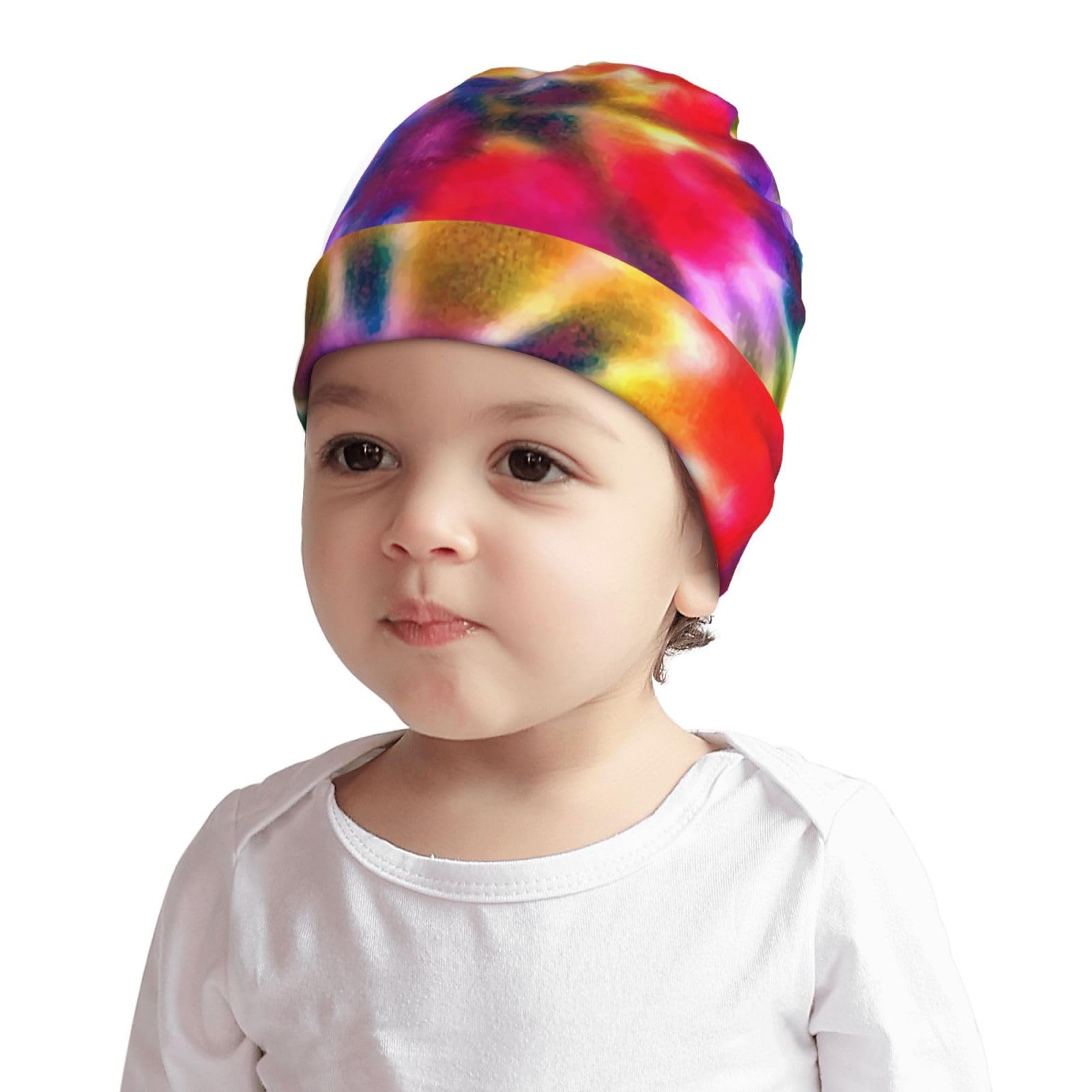 Rqzwdq Psychedelic Tie Dye Kids Beanie Hats Warm Knit Beanie Cap Skull Caps Gifts Decor for Boys Girls White