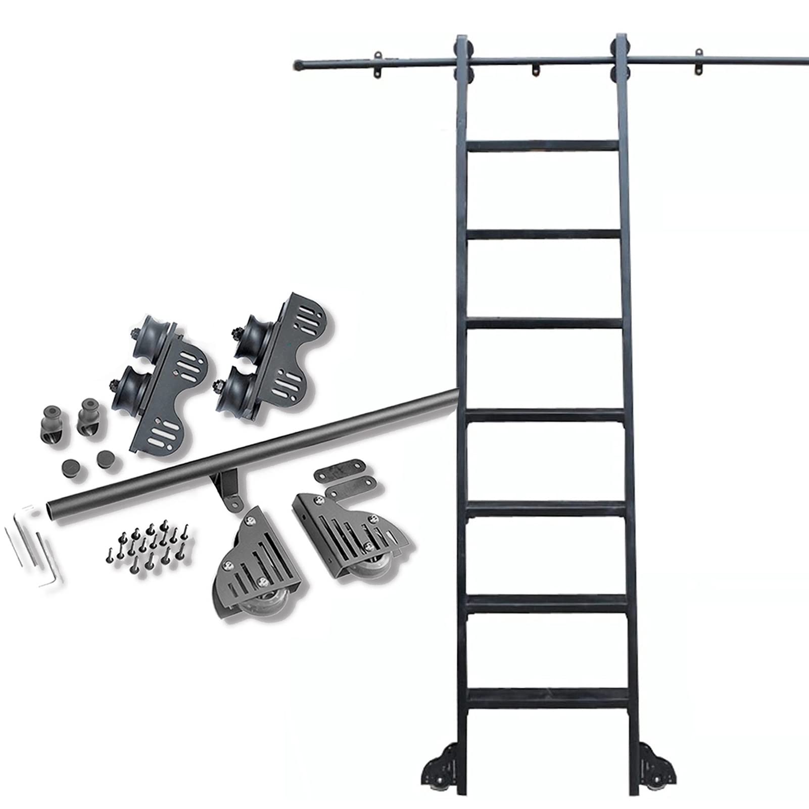 Rail mobile tube rond pour échelle coulissante, kit quincaillerie rétractable gain de place