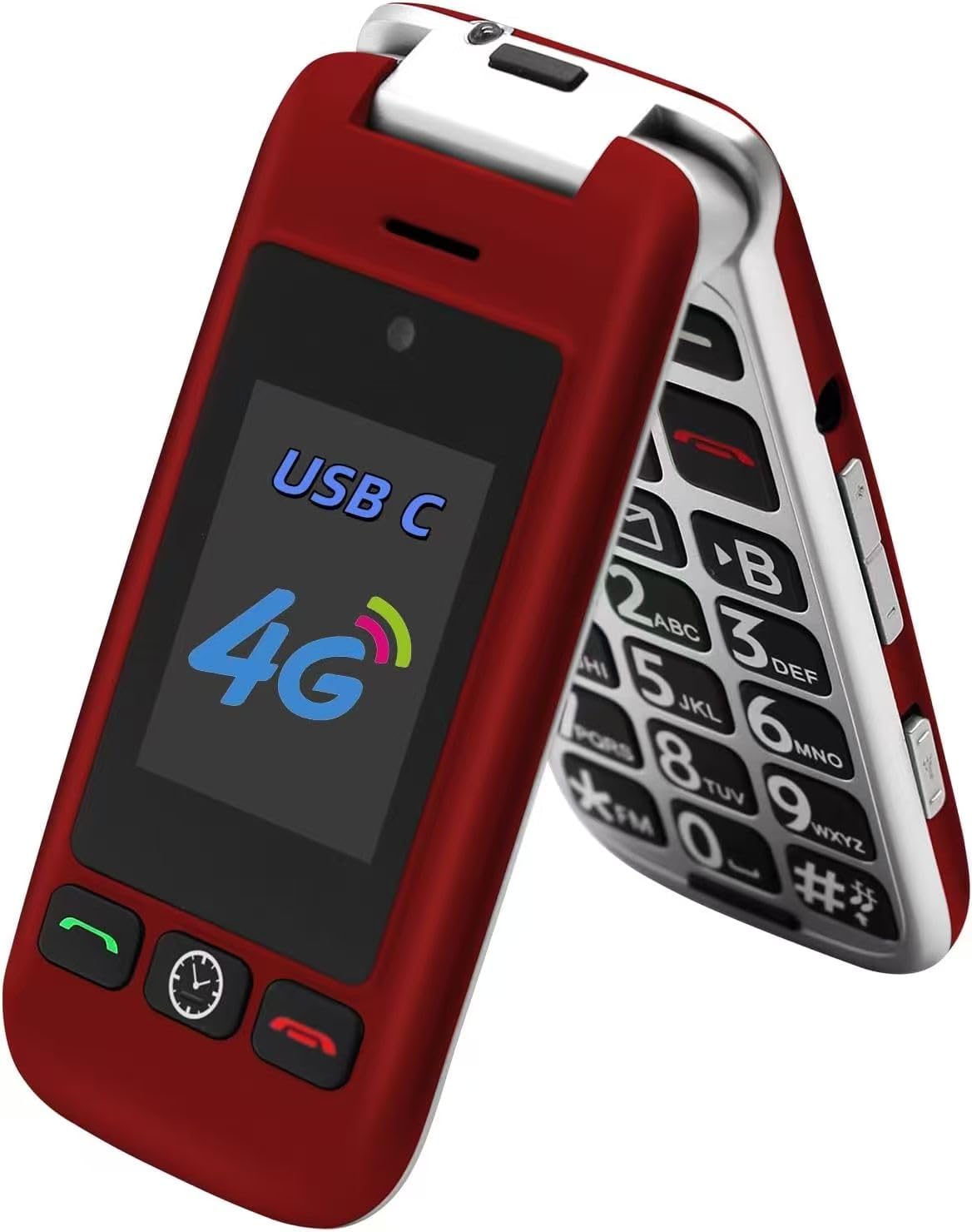 artfone G6 Pro 4G Telefono Cellulare per Anziani丨Flip Telefoni Cellulari con Tasti Grandi丨2.4+1.77" Doppia Display丨Funzione SOS丨Volume Alto丨Batteria da 1300 mAh丨Chiamata Rapida丨Base di Ricarica-Rosso