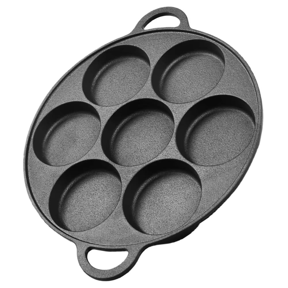 Bloepum 7 Hole Egg Pancake Steak Pan Cast Iron Non-Stick Kitchen Cooking Ham Pan Breakfast Maker Cookware Omelet Pancake