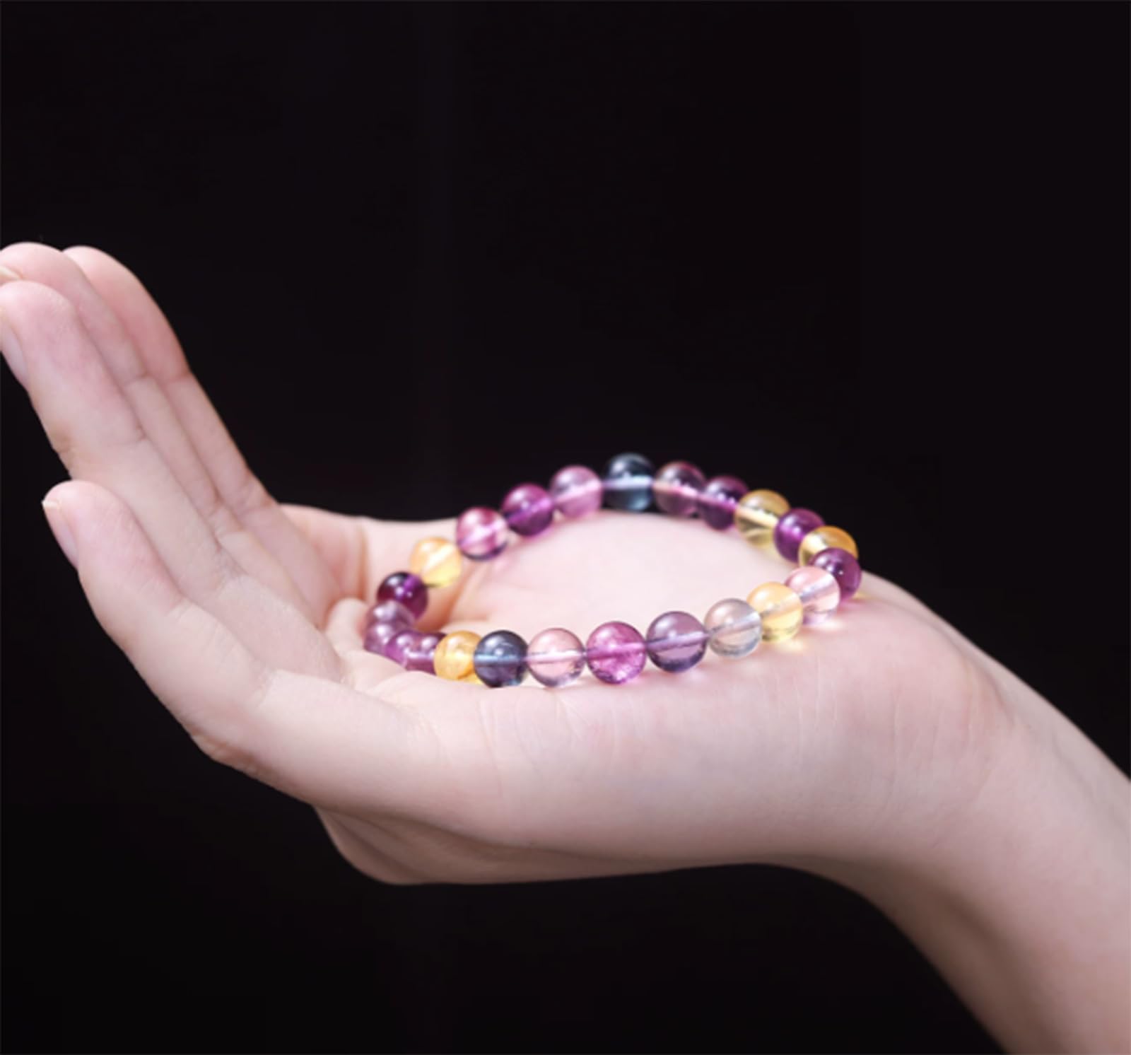 Pulsera de fluorita Multicolor Natural para Mujer, Cuentas de Cristal de 8 mm, joyería de Piedras Preciosas de Verano, Regalo para atraer Riqueza para tu Mejor Amiga,Length 14~15cm