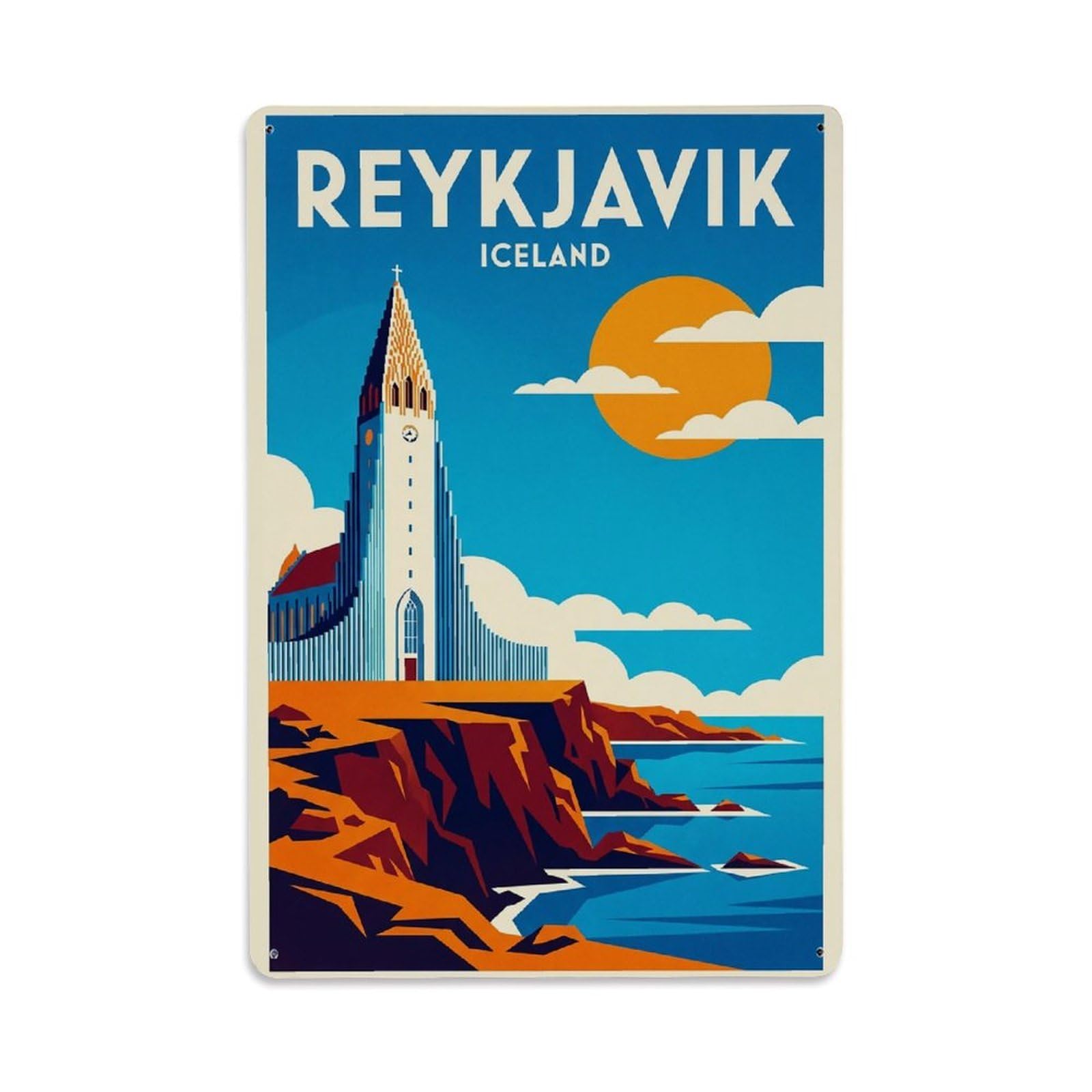 Iceland Reykjavik Vintage Travel Metal Tin Sign