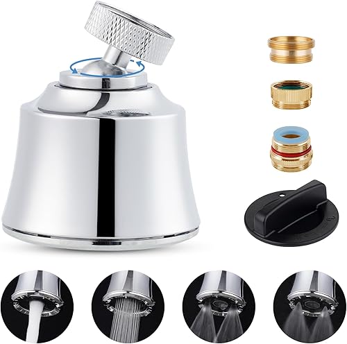 Hygie Rinse Reemplazo de la cabeza del grifo del fregadero de cocina, accesorio rociador de 4 grifos rociadores con giro de ángulo grande, rosca