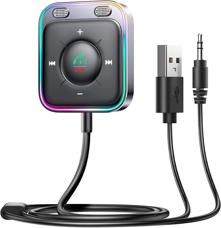 Adaptador para auto JOYROOM Bluetooth 6.0 AUX, cancelación de ruido de micrófonos duales | Plug-and-Play, botón multifunción, adaptador de audio de 3,5 mm, receptor Bluetooth para llamadas manos libres y música, regalo para hombres