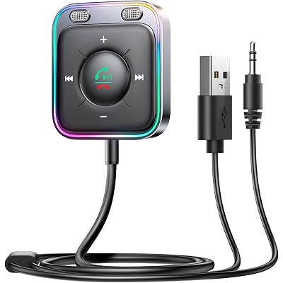 JOYROOM Bluetooth 6.0 AUX Car Adapter, Dual Mics Noise Cancellation, Plug-and-Play, Multifunction Button, 3.5mm Audio Adapter Bluetooth Receiver for Car Hands-Free Calls & Music, Gift for Men, Black