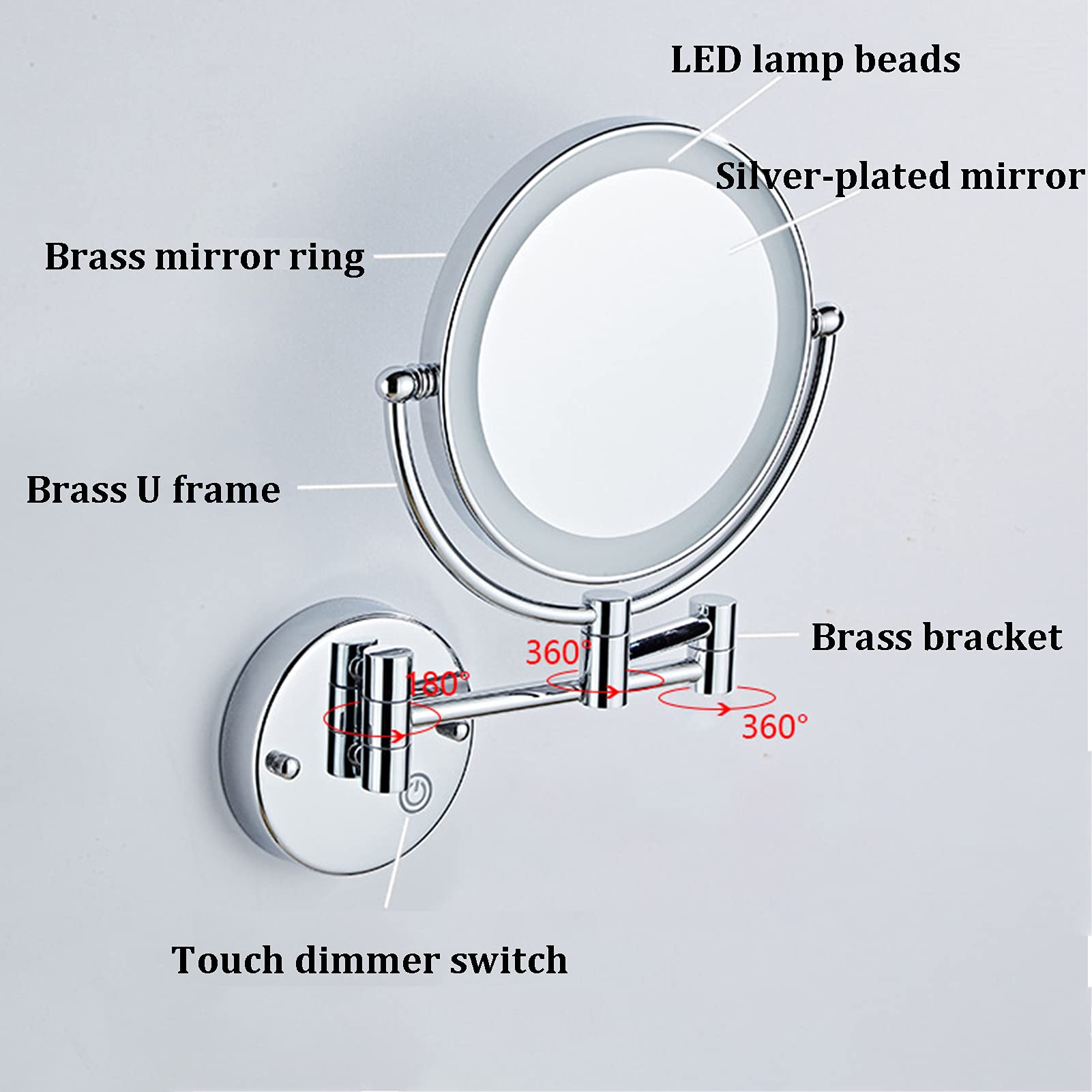 Specchio Trucco da Parete con Luci, Specchio Cosmetico Illuminato a LED,Specchio Cosmetico Ingranditore,con Ingrandimento 3X/1X,Perfetto Come Regalo per Donna e Ragazza,Rose Gold