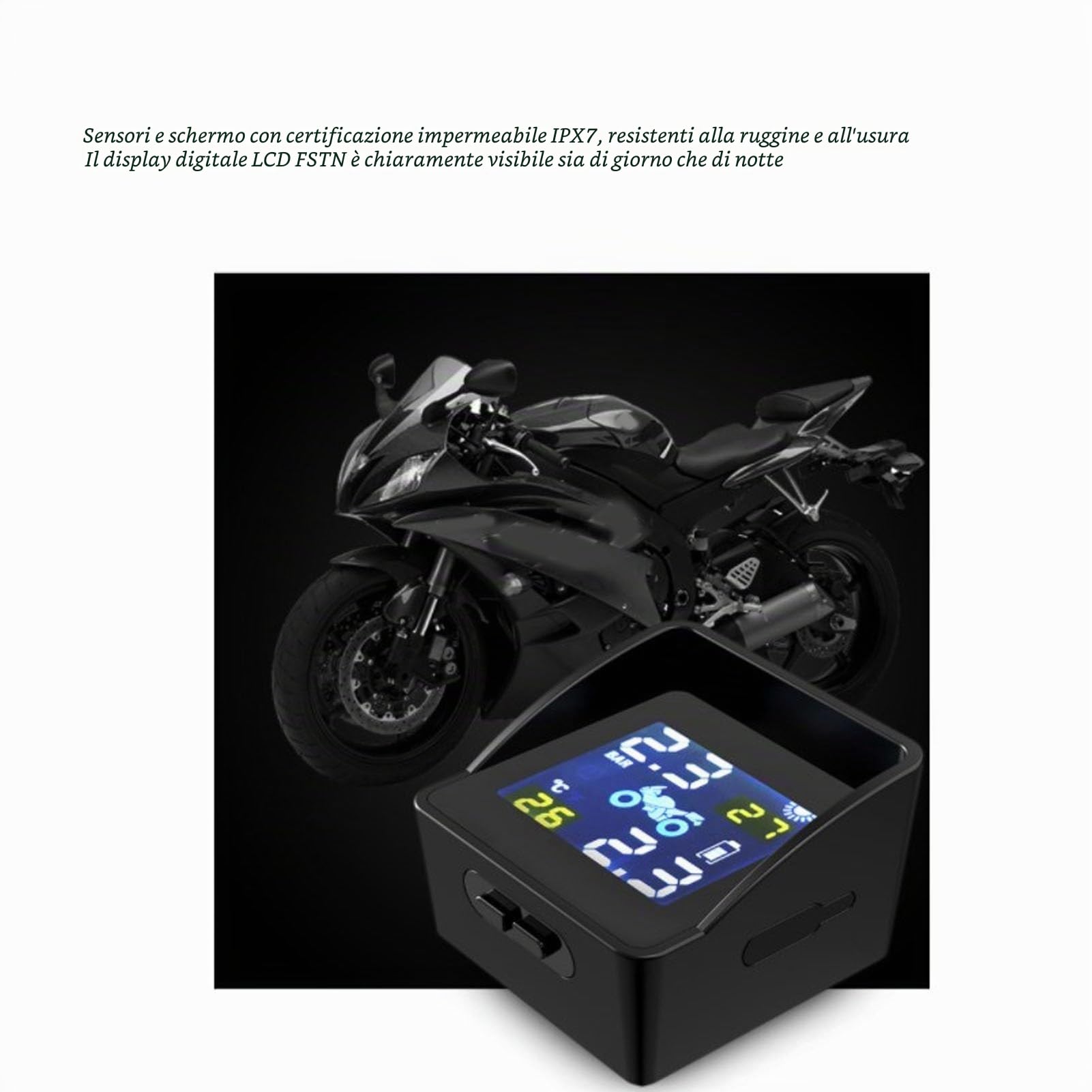 Monitor della Pressione dei Pneumatici Sisteme Solare di monitoraggio della Pressione dei Pneumatici Bluetooth TPMS con Display LCD e 2 sensori Esterni per Scooter Moto