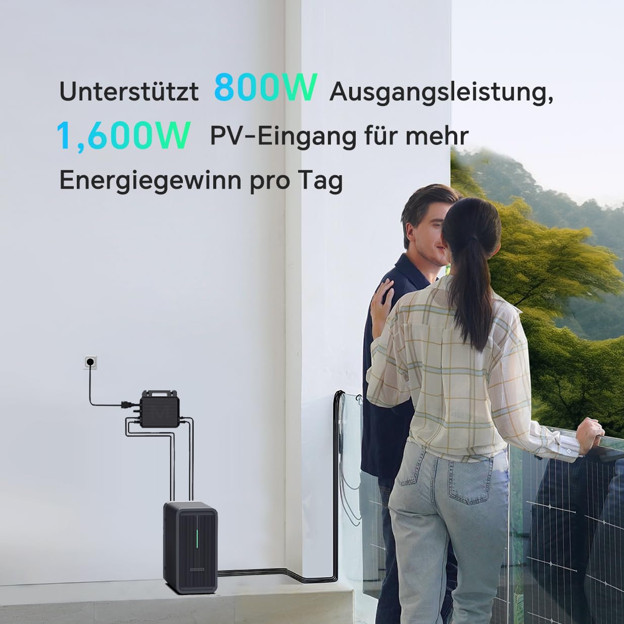 Marstek B2500 Balkonkraftwerk mit Speicher: 0% MwSt, 2240Wh LiFePO4 Solarbank Speicher, 2 MPPTs, 1600W Max. PV Solareingang & 800W DC-Ausgang, App-Steuerung, IP65, Plug&Play
