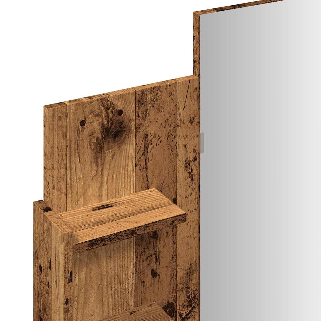 Toeletta trucco legno antico con specchio 96x39x142 cm, tavolo vanità con 2 cassetti e 4 ripiani portaoggetti, mobiletto consolle per camera da letto e bagno, postazione make up salvaspazio