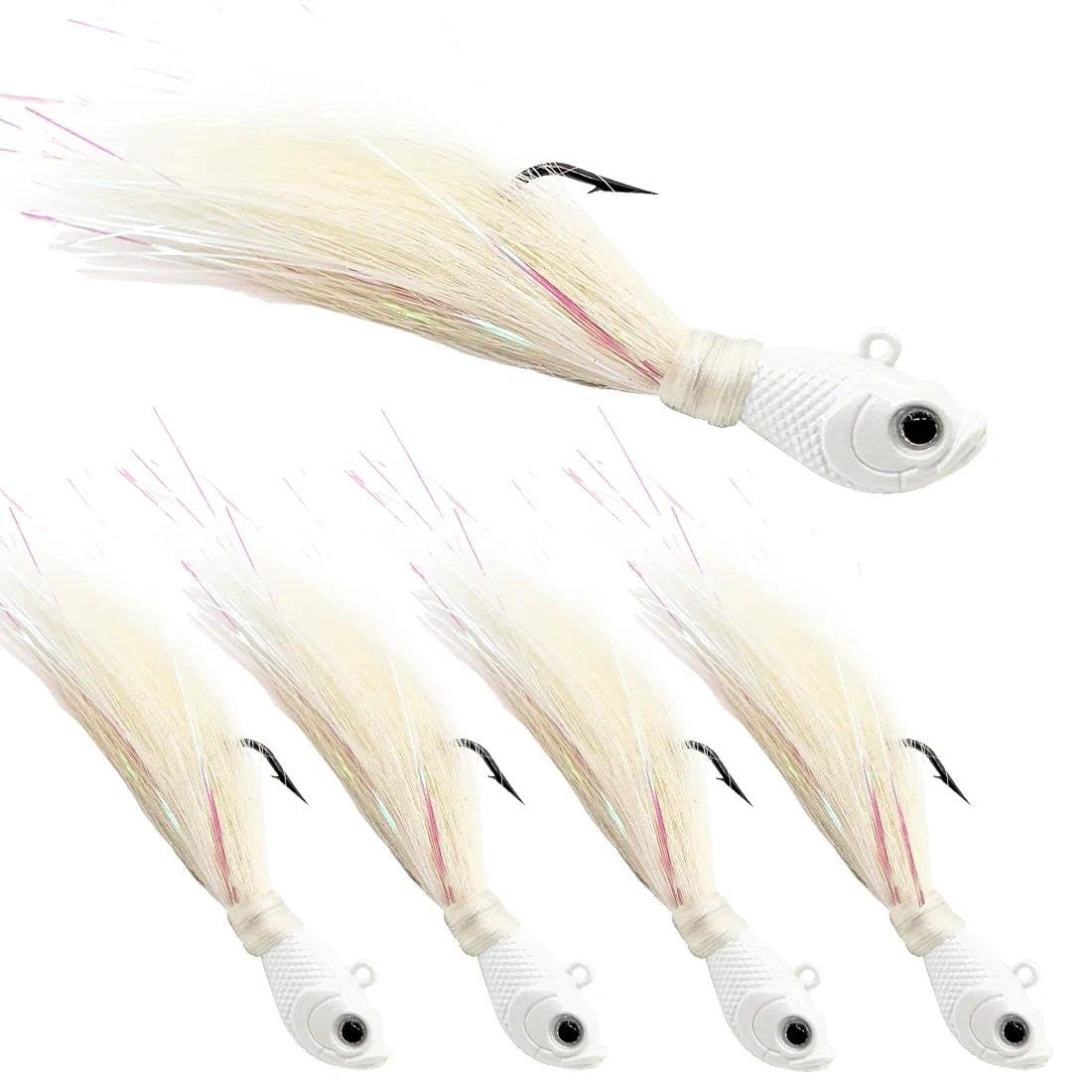 9KM DWLIFE Bucktail Jigs Jig Heads 5Pcs Saltwater Buck Tail Fishing Lure Crappie Hair Jigs Bass Walleye Surf Fishing Lures