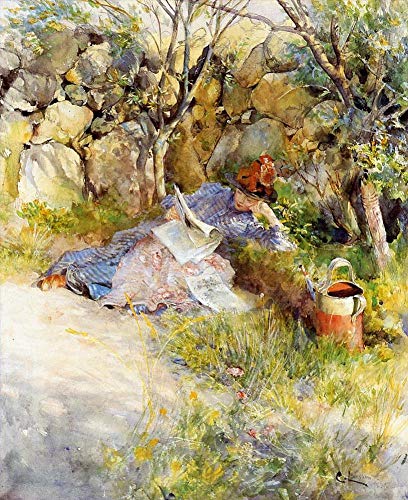 Toile Carl Larsson dame lisant un journal peinture à l'huile décoration maison