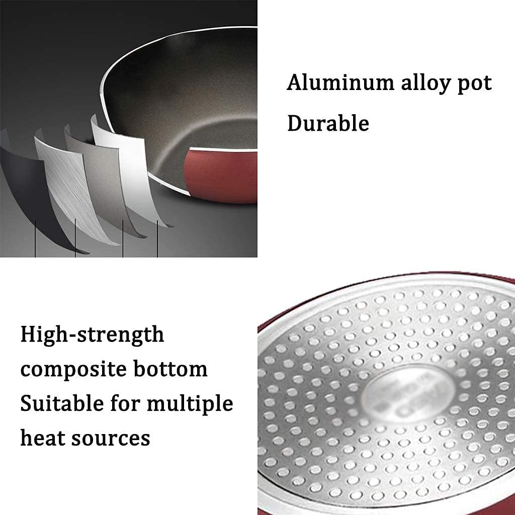 Fry Pans Skillets Cooking Pan Wok Pan With Lid,Kitchen Cooking Frying Pan Steak Pan Non-Stick Pan, Easy To Clean Wok, Bilateral Diversion Grooves (Color : Red Wine, Size : 28 * 8cm) (Red Wine 28*8cm)