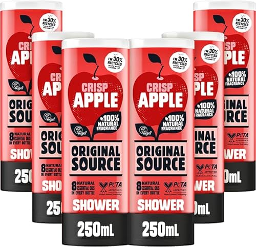 Original Source Crisp Apple Shower Gel with 100% Natural Fragrance, Vegan Shower Gel, Paraben Free Body Shower Wash, Multipack of 6 x 250ml