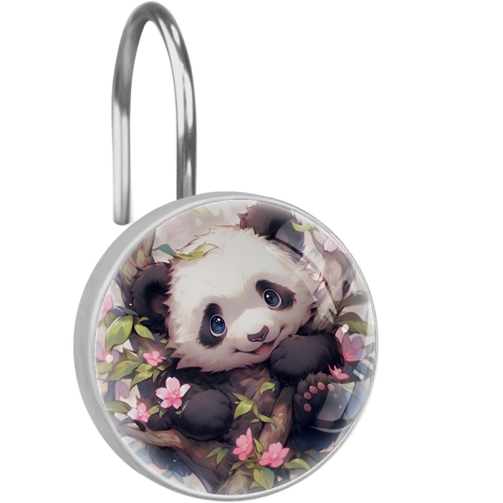 VAPOKF Decorative Shower Curtain Hooks, Cute Cartoon Panda Rustproof Stainless Steel Shower Curtain Rings for Bathroom, Shower Curtain Hangers for Shower Rod, 12 Pack