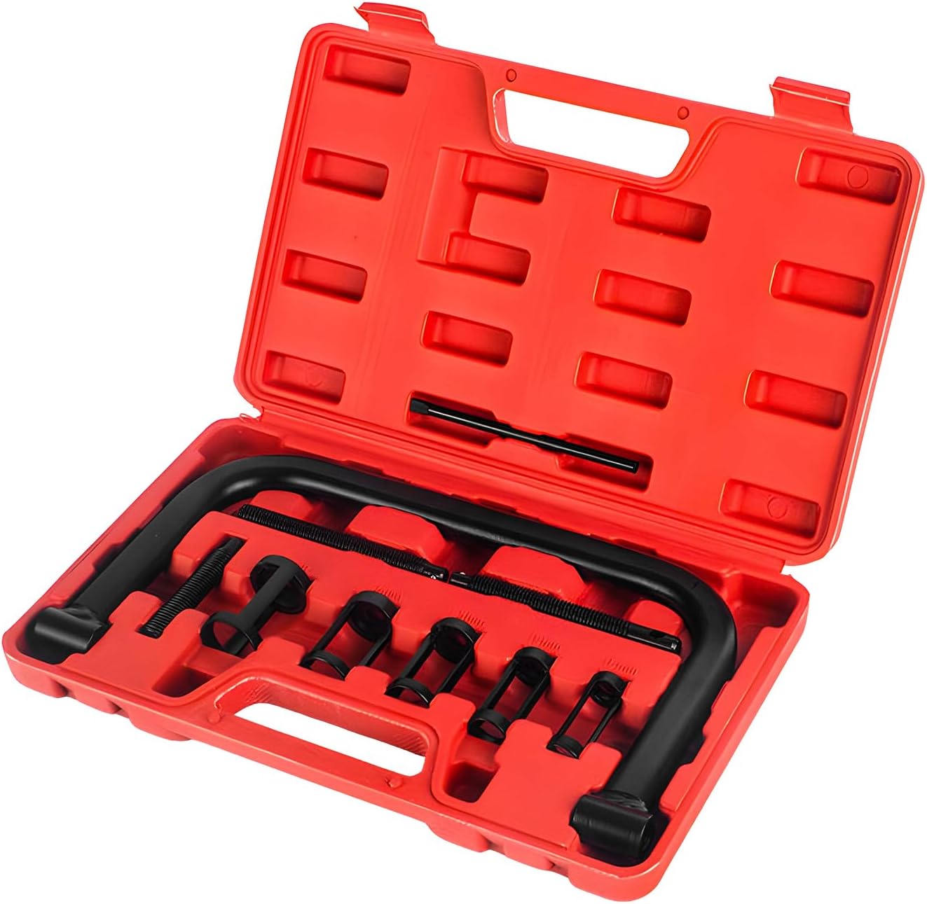 Valve Spring Compressor C Clamp Service Kit, Valve Spring Clamp with Collet Pusher Adapters Extension Rods, Auto Compression C-Clamp Kit for Motorcycle ATV Car Small Engines