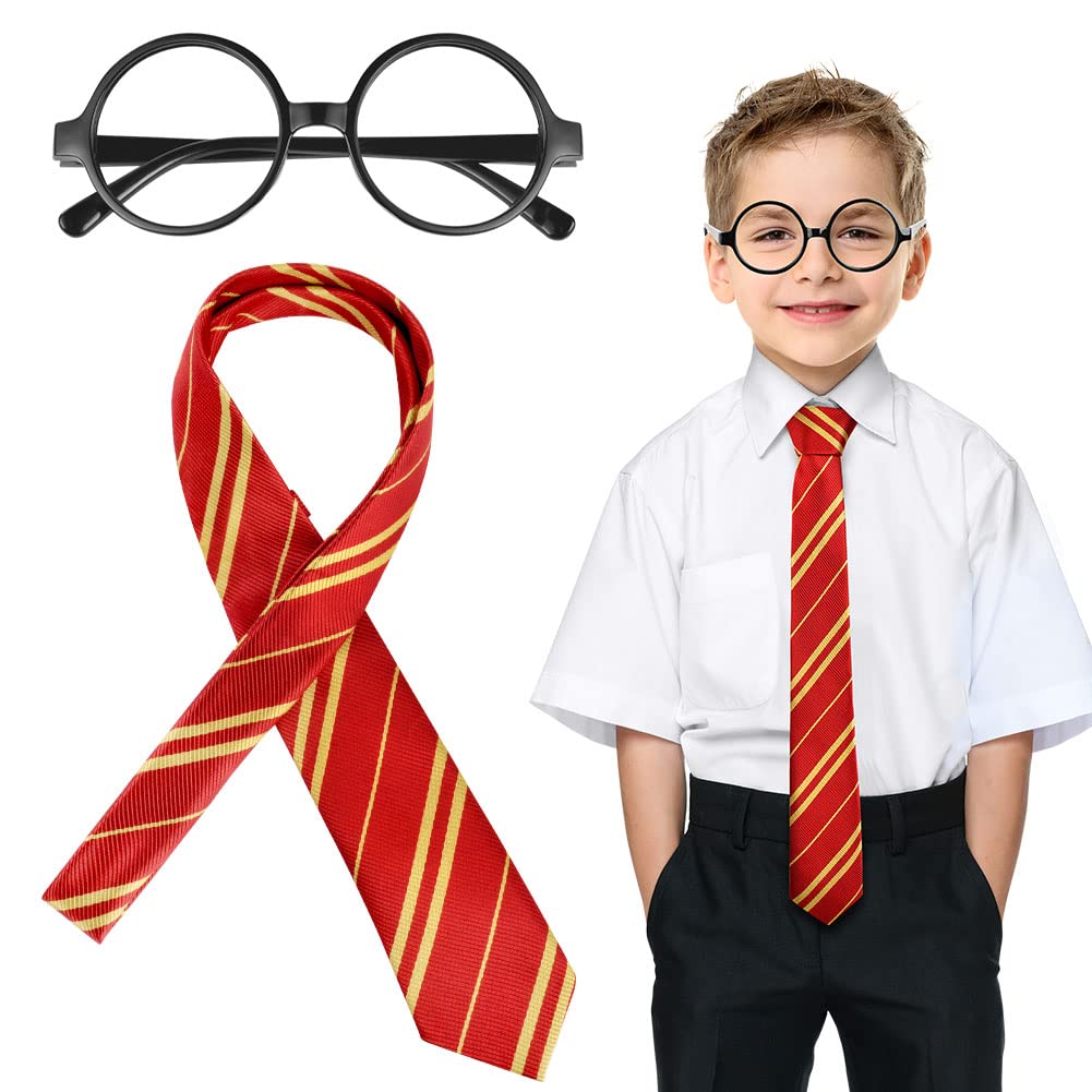 Aomig Mago Costume Cravatta, Halloween Occhiali Neri Rotondi Plastica Occhiali Senza Lenti, Accessori per Costumi da Mago per Bambino Adulto