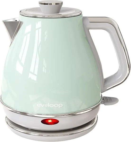 Evoloop Electric Tea Kettle, 1500W /1.0L Hot Water Boiler Heater Pot, Retro Small Electric Kettle, 100% Stainless Steel BPA Free Electric Teapot, Auto Shut-Off & Boil-Dry Protection