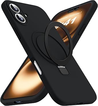SKYLMW Designed for iPhone 16 Case with Magnetic Invisible Stand Compatible with Mag-Safe Military Drop Tested Shockproof Silicone iPhone 16 Phone Cases for Women Men 6.1, Black