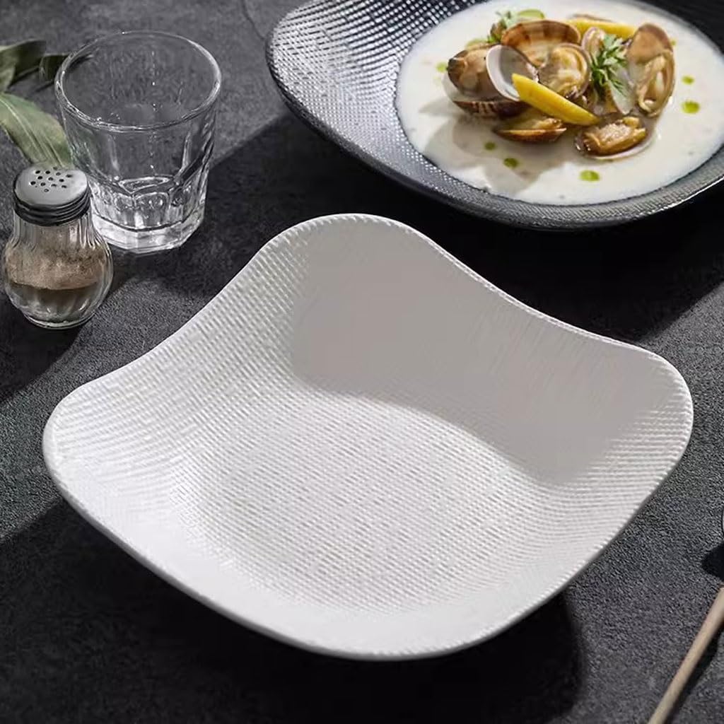 Piatti Da Dessert Piatto fondo quadrato Piatto piano Piatto quadrato bianco Piatto for la casa Piatto quadrato approfondito di bell'aspetto Piatto fondo commerciale Stoviglie Per La Cena(White)