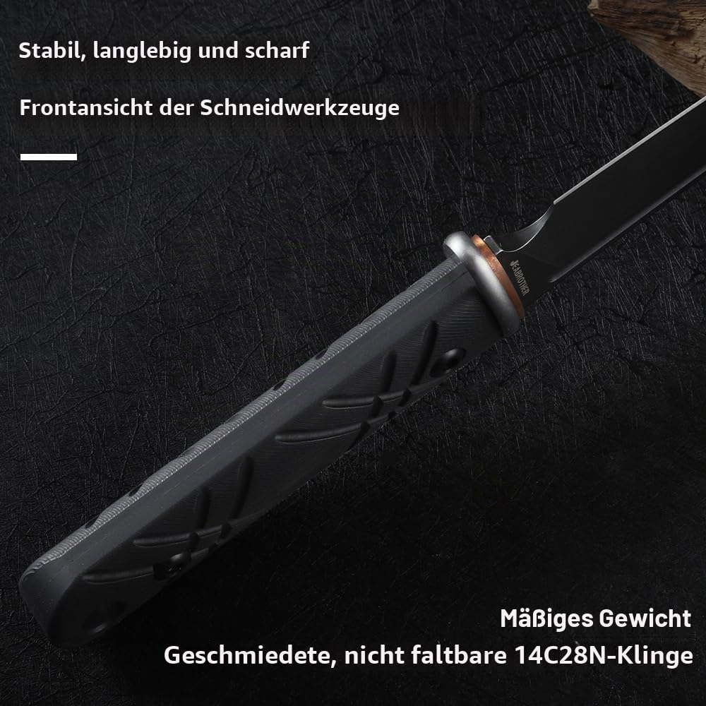 JEABROTHER Feststehende Klingenwerkzeuge aus 14C28N-Stahl, mit Kydex-Scheide – die ideale Outdoor-Messer- und Werkzeugwahl für Camping, Angeln und Wandern (Schwarze Klinge)