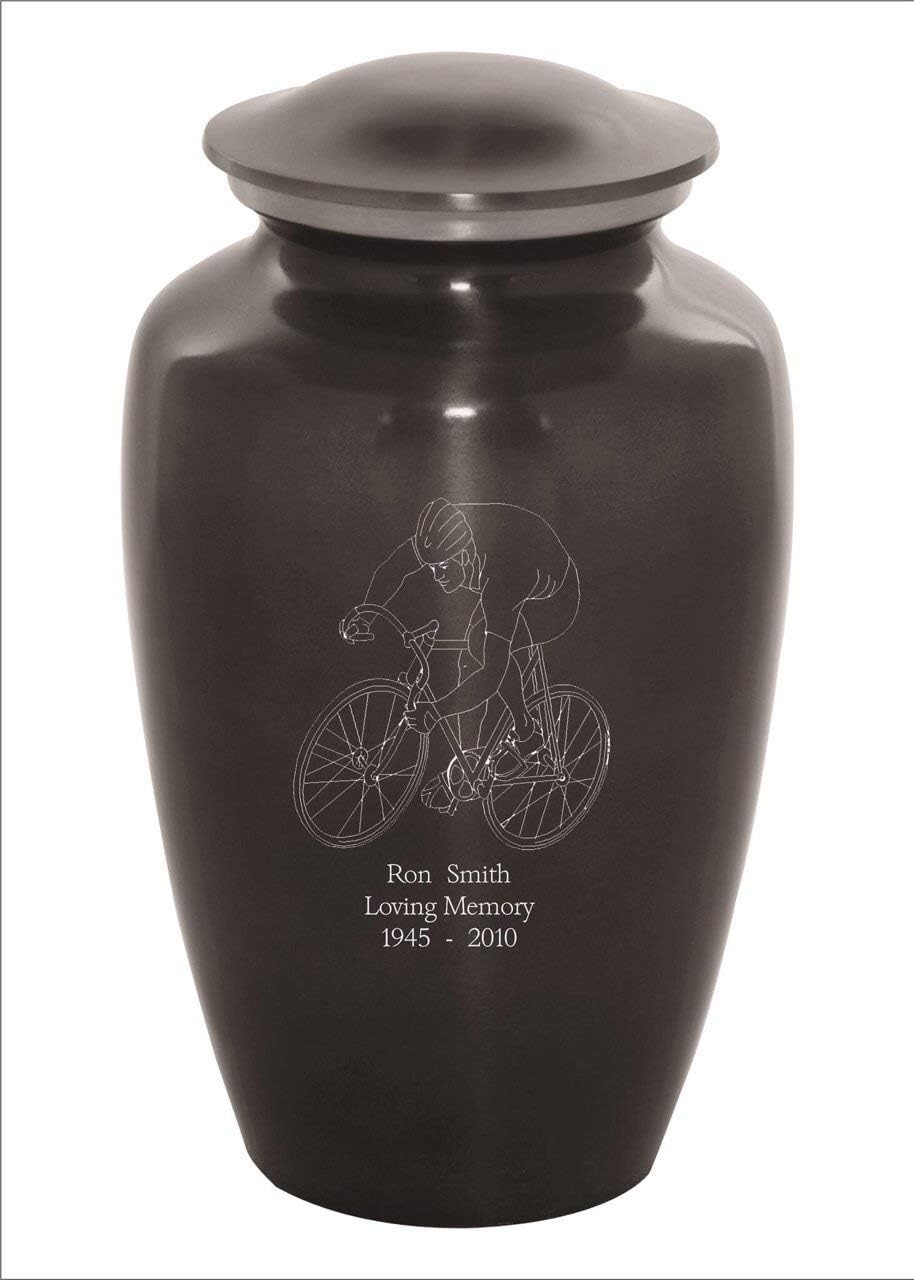 Memorials4u Custom Engraved Cremation Urns for Human Ashes - Adult Funeral Urn Handcrafted - Custom Engraved - Affordable Urn for Ashes - Large Urn Deal (Bicycle)