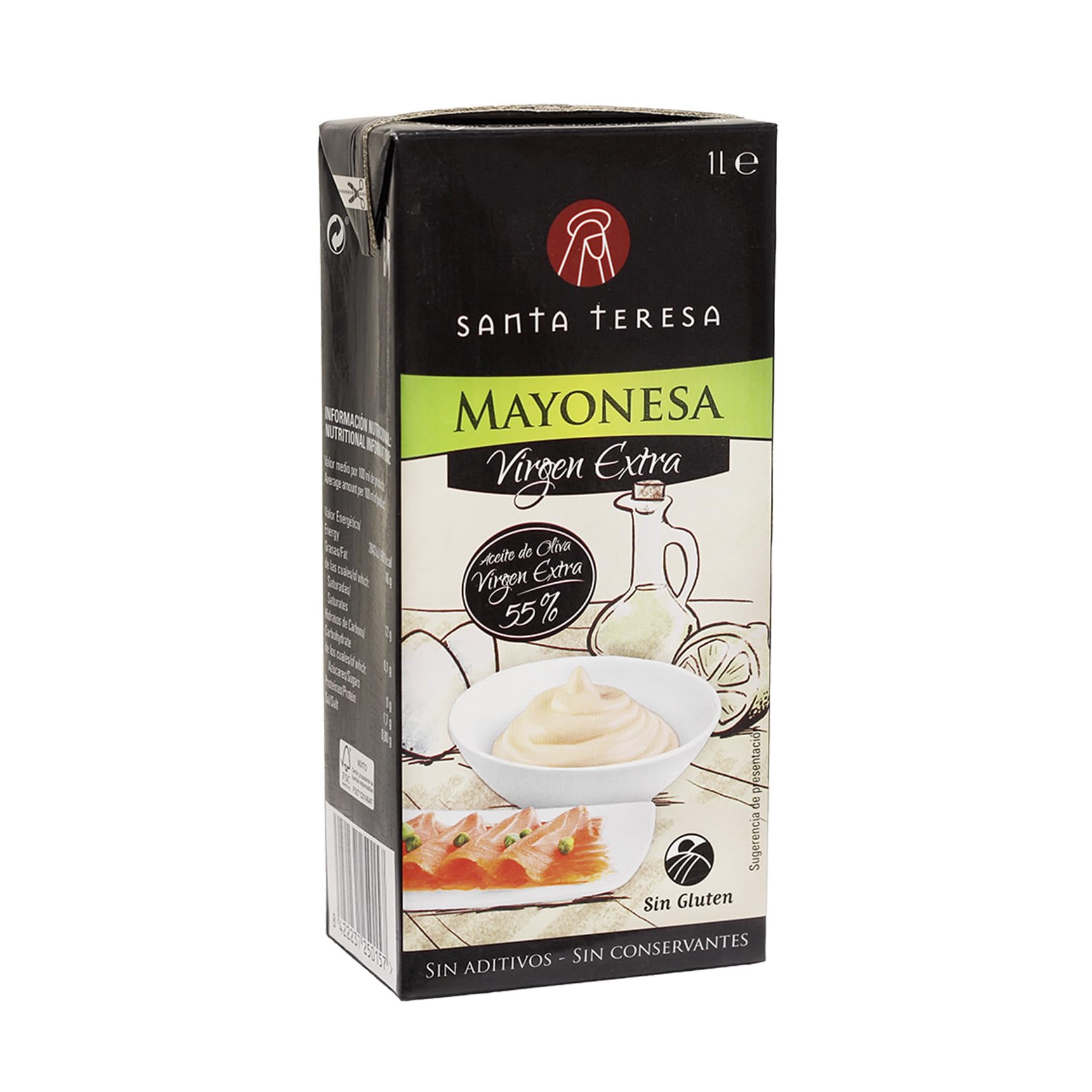 Santa Teresa - Mayonesa Con Aceite Virgen Extra Elaborada Con Ingredientes Naturales Sin Conservantes Ni Aditivos. Formato de 1L