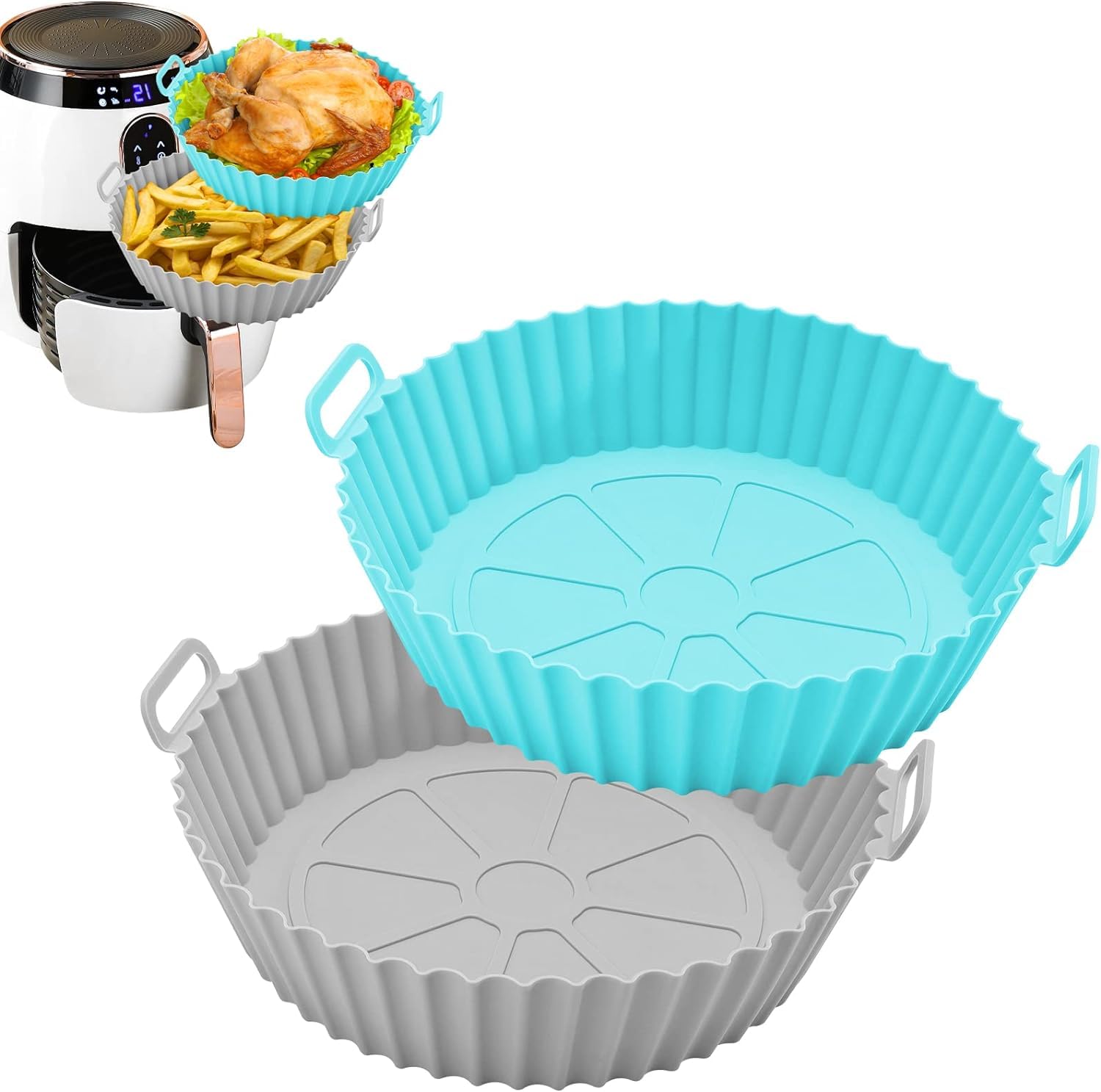 2Pcs Silicone Air Fryer Liners - 7.8 inch Air Fryer Silicone Liners Reusable Air Fryer Accessories, Compatible with Ninja, Tower Air Fryer Liners for Air Fryer Basket by HAKOFS