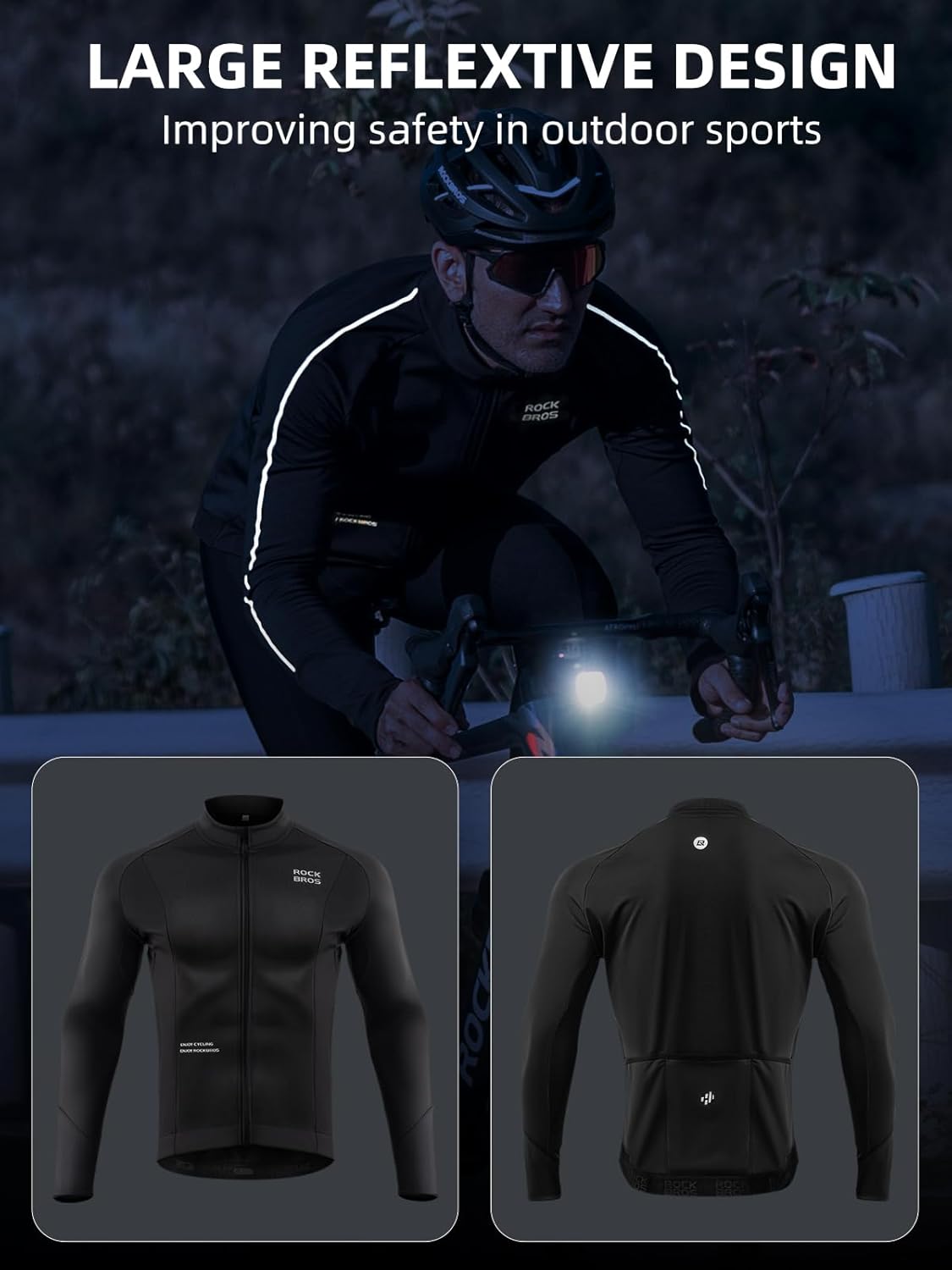 ROCKBROS Cycling Jacket for Men Winter Thermal Windproof Running Jacket Softshell Jacket Men Road Mountain Bike - Image 6