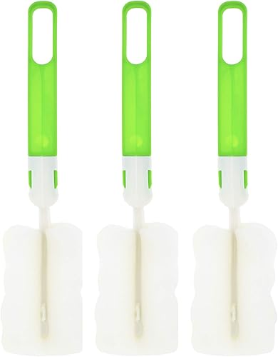 Cepillo de limpieza de espuma con mango - Paquete de 3 - Cepillos de esponja para botellas de cocina - Limpiadores de platos con agarre