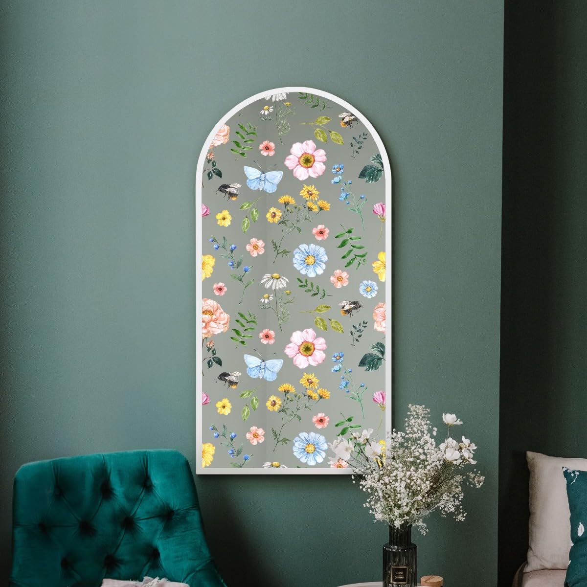 The Typis - New Large White Arch Metal Flower Décor Mirror - 47"" X 24"" 120x60cm