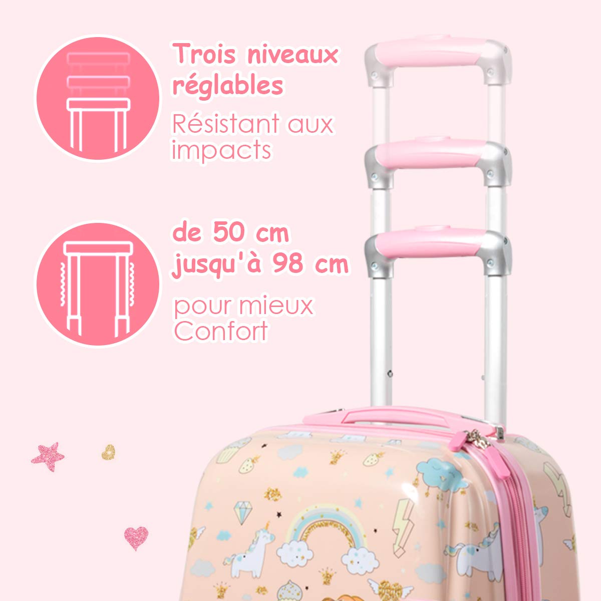 DREAMADE Valise Roulette Enfant 18" et Sac à Dos 12" avec Poignée Réglable Bagage Cabine Enfant 3+Ans avec Roues Pivotante 360° Bagage à Main Fille et Garçon Charge 50KG+8KG (Sirène)