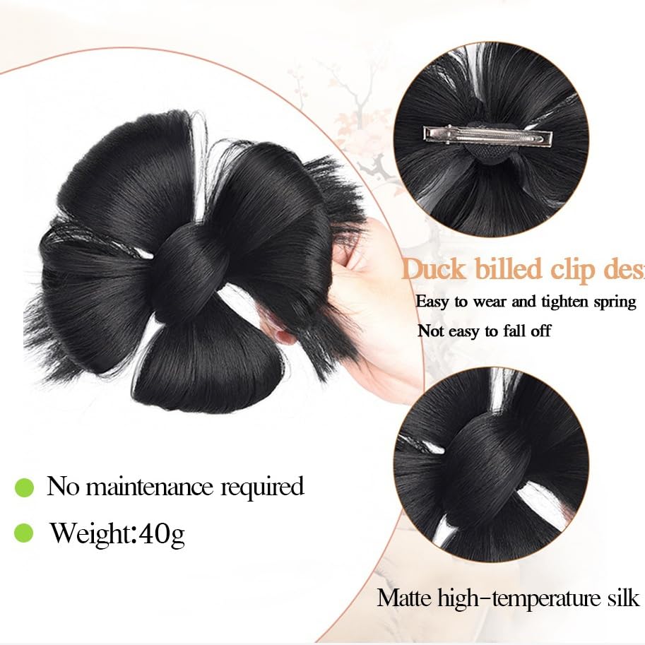 Hair Bun Synthetic Chinese Style Bun Hair Piece with Duck Billed Clip Hanfu Ancient Style Hair Extensions Scrunchies(Dark Brown)